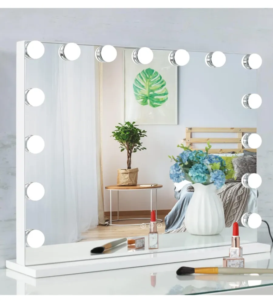 BellaHome Decorazione Pareti|Specchio con luci led "hollywood", 58x12x48 cm