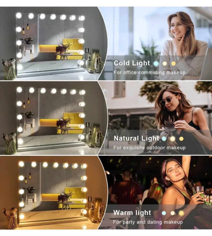 BellaHome Decorazione Pareti|Specchio con luci led "hollywood", 58x12x48 cm