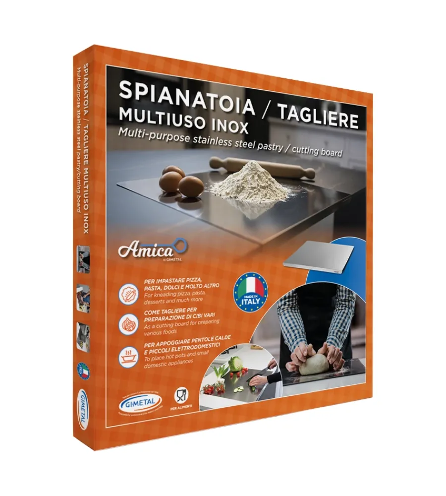 Gimetal Forni Pizza|Spianatoio/tagliere in acciaio con antiscivolo e bordo, 49x47 cm