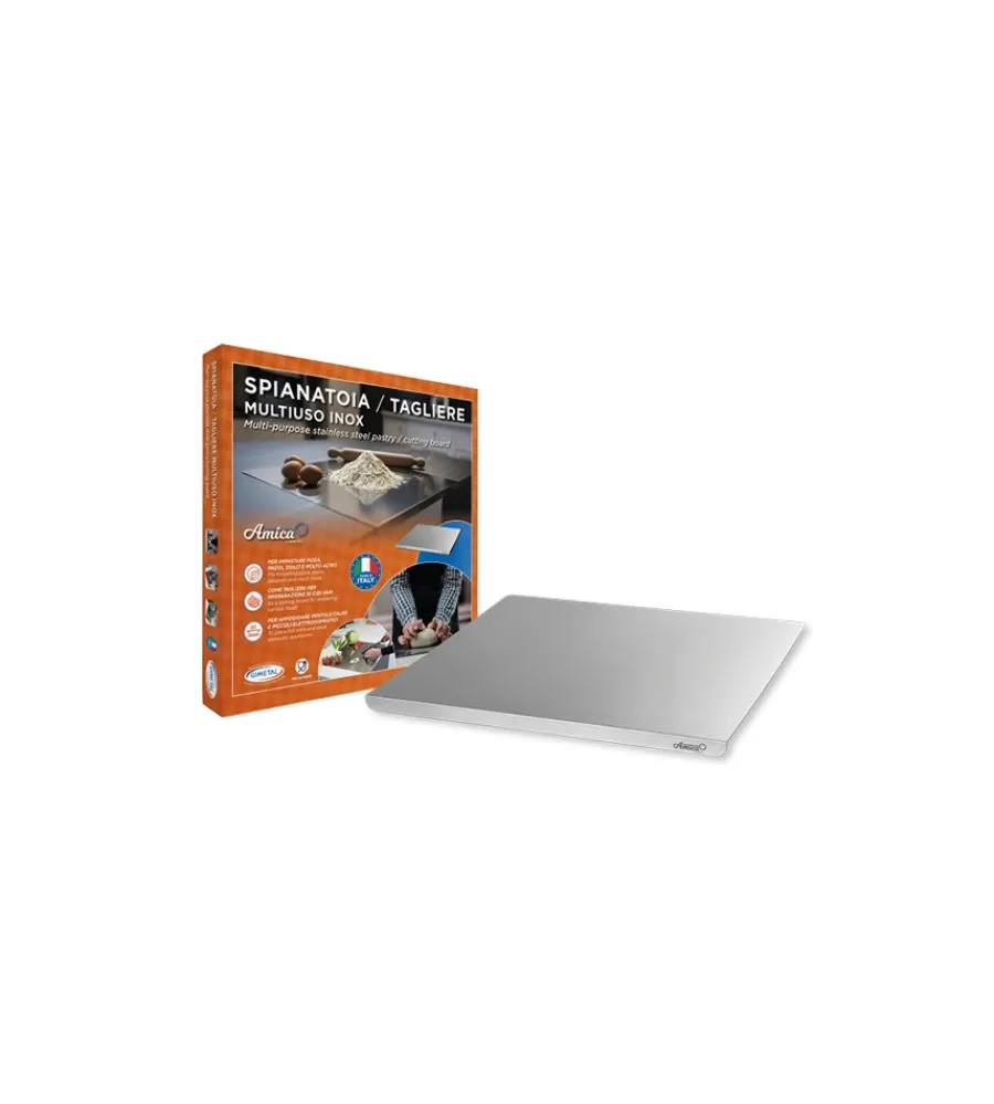 Gimetal Forni Pizza|Spianatoio/tagliere in acciaio con antiscivolo e bordo, 49x47 cm
