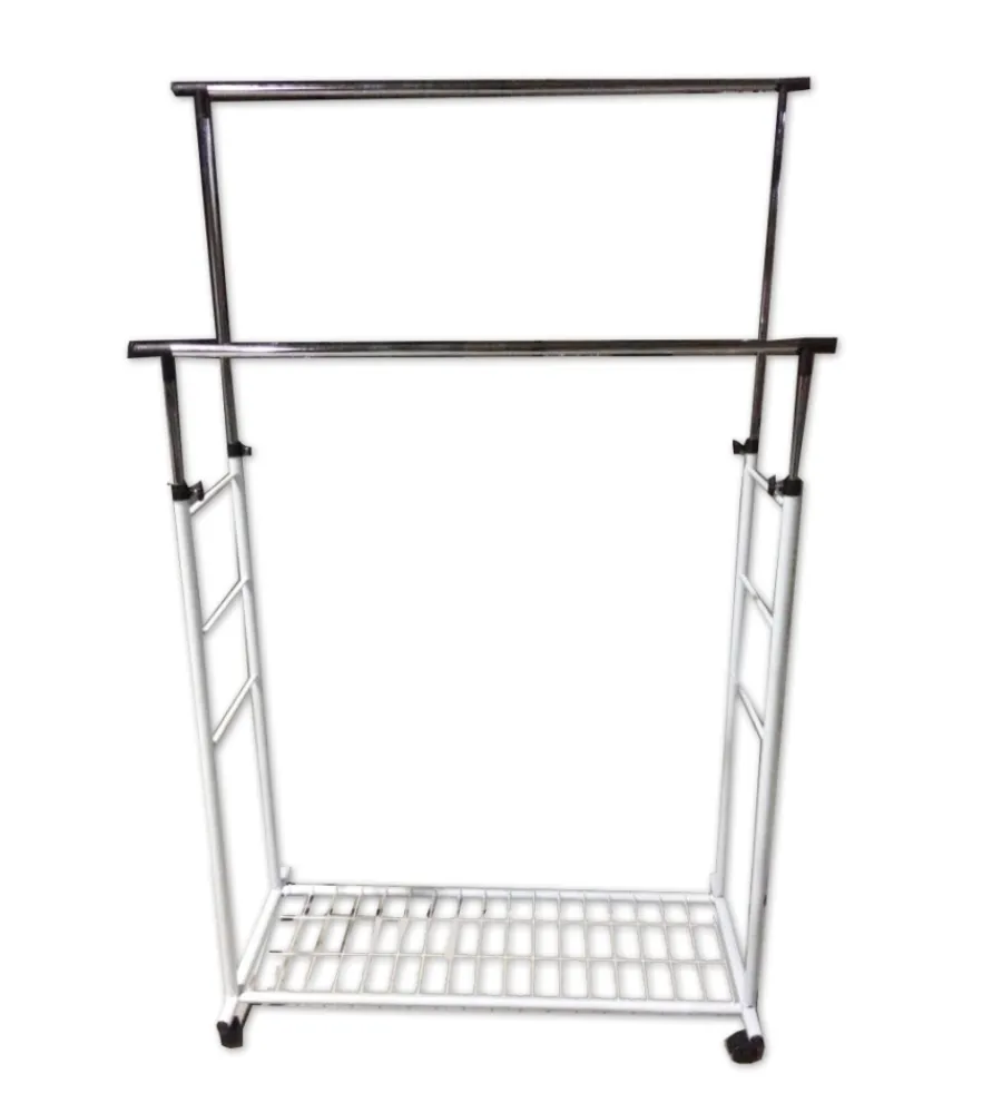 Discount Stender appendiabiti doppio estensibile con ruote in metallo bianco 45x90x104/170 cm Decorazione Ambienti