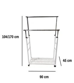 Discount Stender appendiabiti doppio estensibile con ruote in metallo bianco 45x90x104/170 cm Decorazione Ambienti