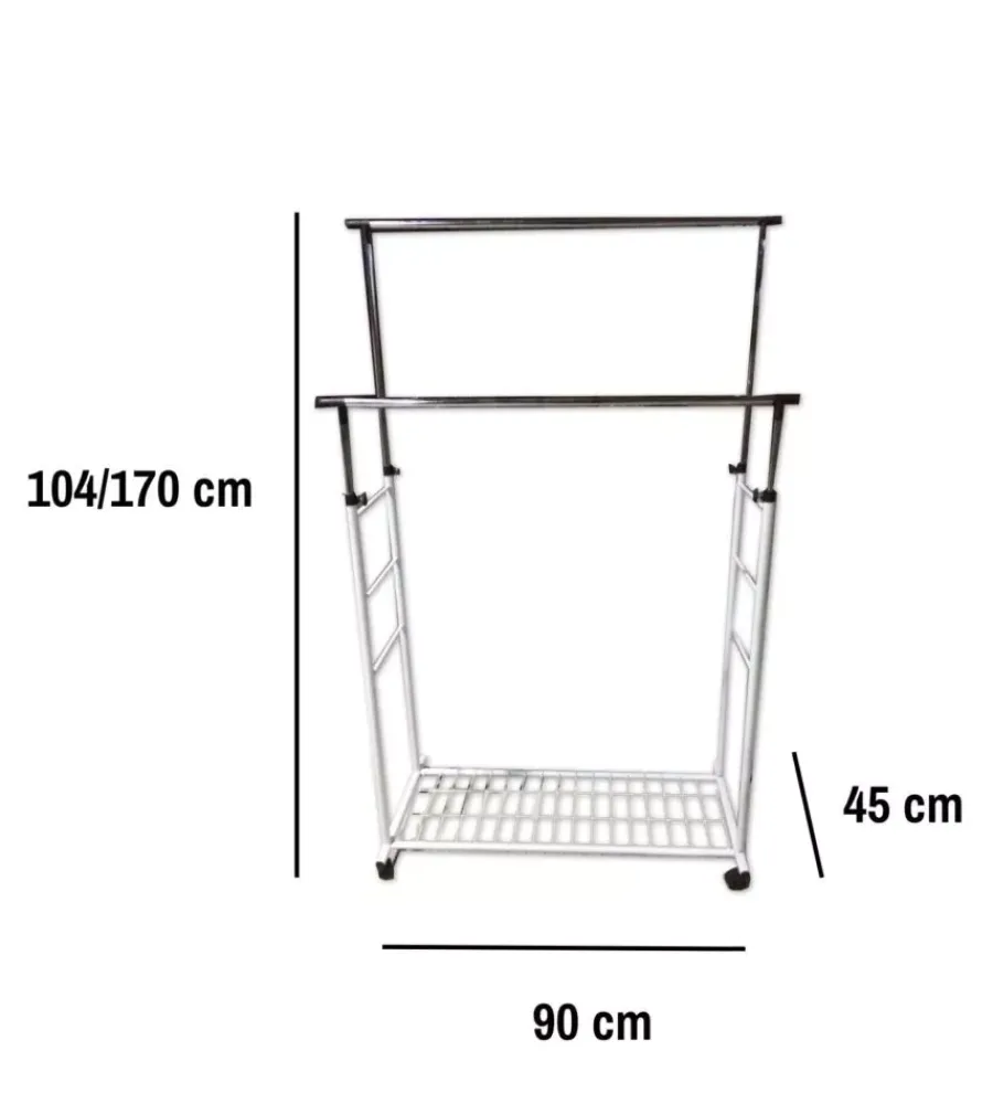 Discount Stender appendiabiti doppio estensibile con ruote in metallo bianco 45x90x104/170 cm Decorazione Ambienti