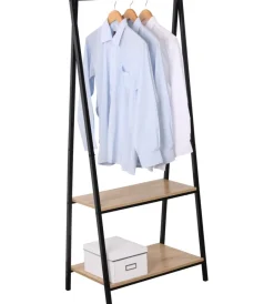 Best Stender appendiabiti in metallo nero e legno con 2 ripiani, 64x40x150 cm Mobili Da Ingresso