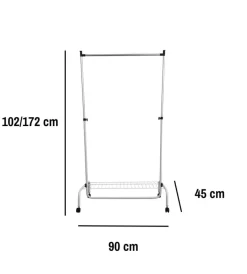 New Stender appendiabiti singolo estensibile con ruote in metallo bianco 90x45x102/172 cm Decorazione Ambienti