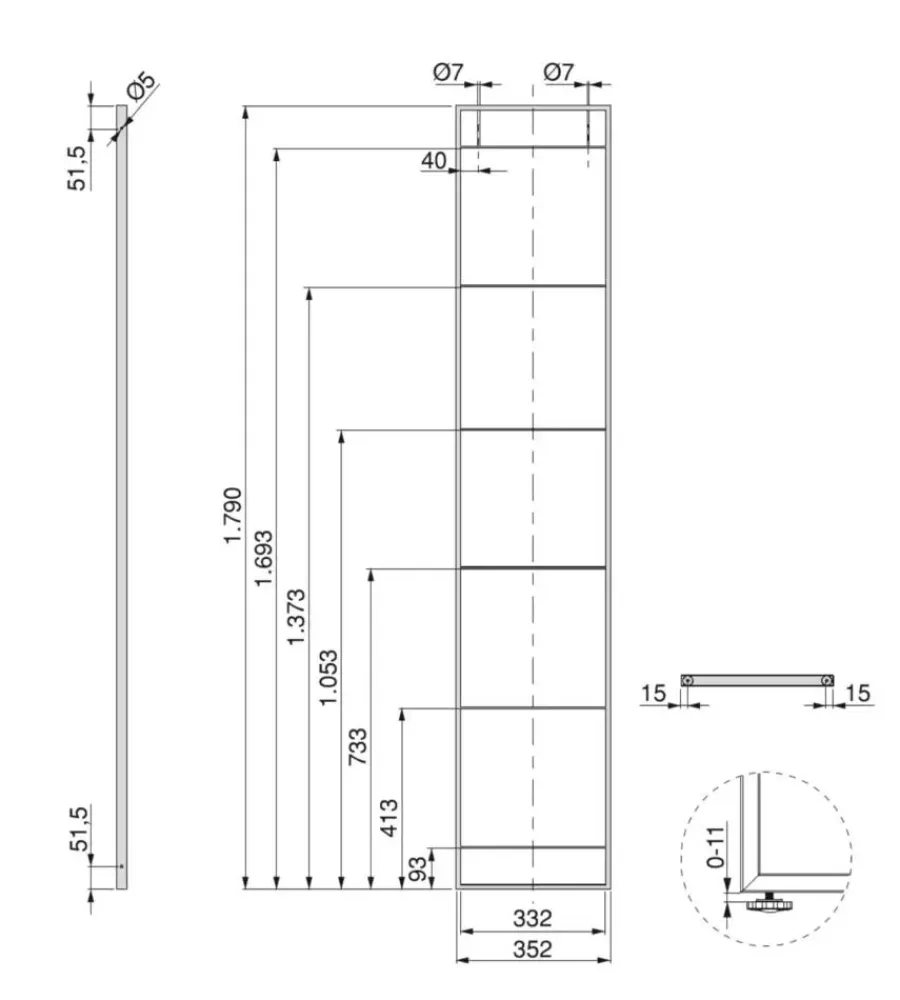 Armadi-Emuca Struttura per scaffale lader in acciaio nero, 179 cm