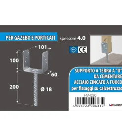 Ferramenta Per Esterno- Supporto a "u" per pali 101 x 65 x 105 x 200 mm.
