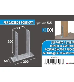 Ferramenta Per Esterno|Supporto per pali da avvitare 91 x 60 x 200 x 200 mm.