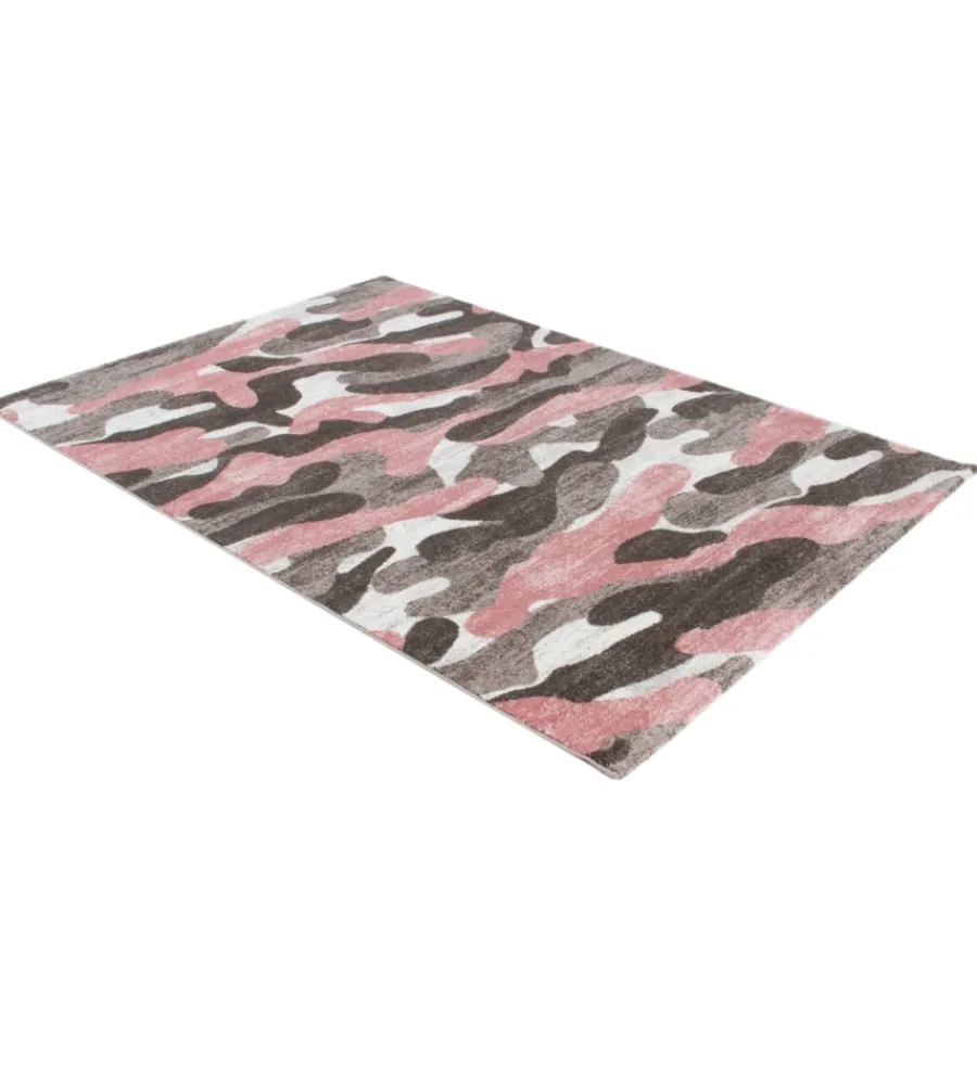 Tessile D'Arredo- Tappeto "camouflage" grigio e rosa, 170x120 cm