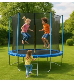 Best Tappeto elastico da giardino per bambini in acciaio e pvc con rete e scaletta 244 cm Giochi E Casette Bimbo