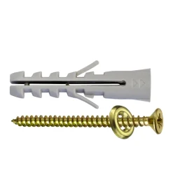 Hot Tasselli nylon ø 6 x 30 mm. + viti e rondella ottonate 120 pz. Sistemi Di Fissaggio
