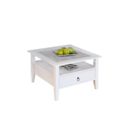 Tavolino bianco con top in vetro temperato, 75x45x75 cm Tavolini