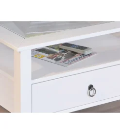 Tavolino bianco con top in vetro temperato, 75x45x75 cm Tavolini