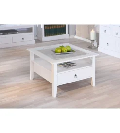 Tavolino bianco con top in vetro temperato, 75x45x75 cm Tavolini