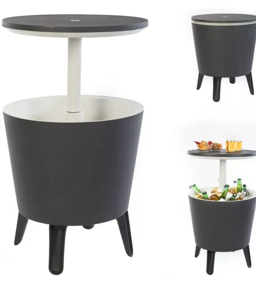 Mobili Da Giardino E Accessori-Keter Tavolino portaghiaccio portatile "cool bar" grafite, 49,5x49,5x84,5 cm