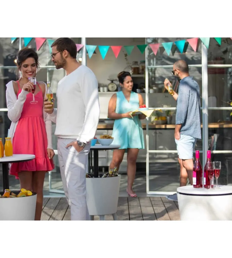 Clearance Tavolino portaghiaccio portatile "cool bar" bianco, 49,5x49,5x84,5 cm Mobili Da Giardino E Accessori