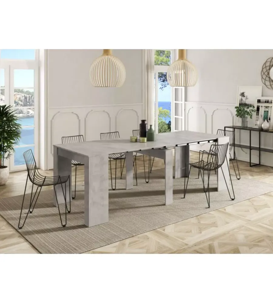 Tavoli- Tavolo consolle multiposizione estensibile cemento, 90x51x78 cm