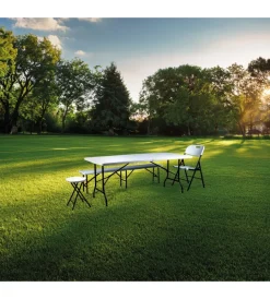 Campeggio-EuroGarden Tavolo da campeggio pieghevole in polietilene bianco 183x76x72 cm