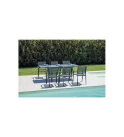 Mobili Da Giardino E Accessori- Tavolo da esterno allungabile solaria "spalato" in alluminio antracite e piano in vetroceramica 104/208x75x75 cm