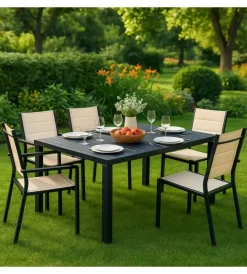 Mobili Da Giardino E Accessori-EuroGarden Tavolo da esterno in alluminio grigio 152x90x75 cm