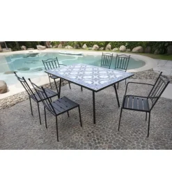 Mobili Da Giardino E Accessori-EuroGarden Tavolo da esterno "venezia" in ferro con top piastrelle gres 160x80x75 cm