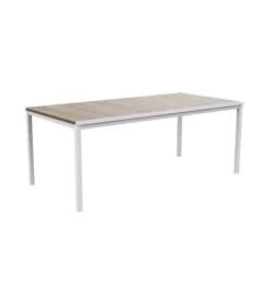 Keter Mobili Da Giardino E Accessori|Tavolo da esterno "porto 200" in metallo bianco e piano effetto legno frassino 200x95x75 cm