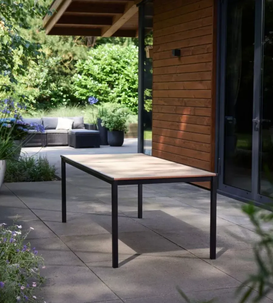 Mobili Da Giardino E Accessori-Keter Tavolo da esterno "porto 200" in metallo grafite e piano effetto legno frassino 200x95x75 cm