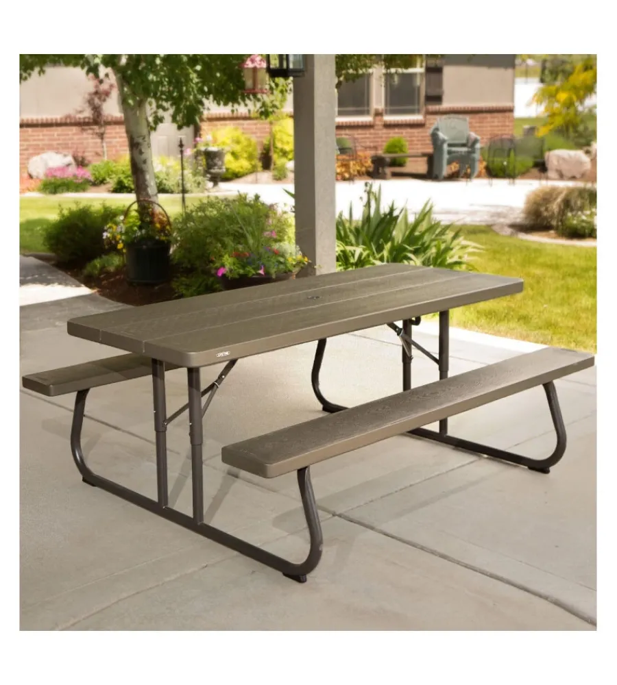 Tavolo da esterno pieghevole "picnic" in polietilene marrone bronzo 183x145x74 cm Mobili Da Giardino E Accessori