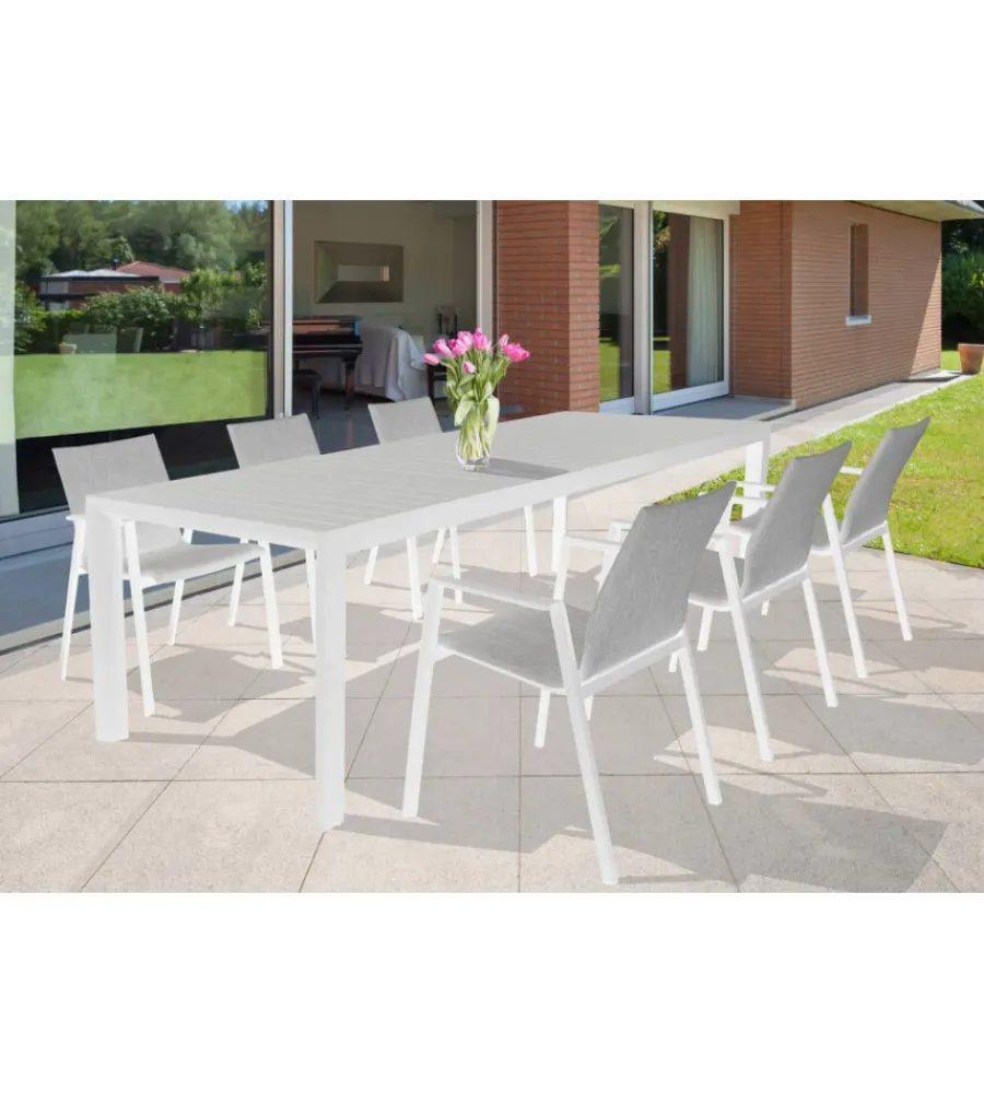Mobili Da Giardino E Accessori- Tavolo da giardino allungabile elica garden "houston" in alluminio bianco 160/240x100x75 cm