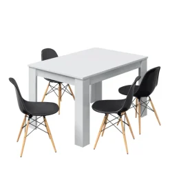 Tavoli|Tavolo da pranzo estensibile bianco lucido, 140-190x90x78 cm