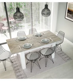 Tavoli- Tavolo da pranzo estensibile bianco e rovere, 140-190x90x78 cm