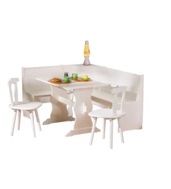 Tavoli- Tavolo panca e 2 sedie in pino massello bianco,  124/146x49x86 cm