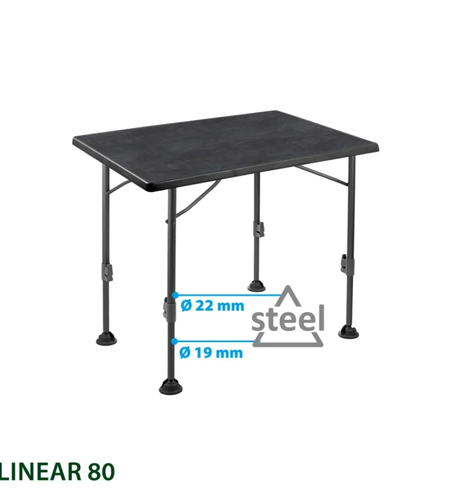 Brunner Campeggio|Tavolo pieghevole da campeggio "linear 80" in acciaio nero 80x60x63/83 cm