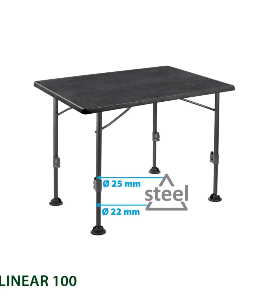 Brunner Campeggio|Tavolo pieghevole da campeggio "linear 100" in acciaio nero 100x68x63/83 cm
