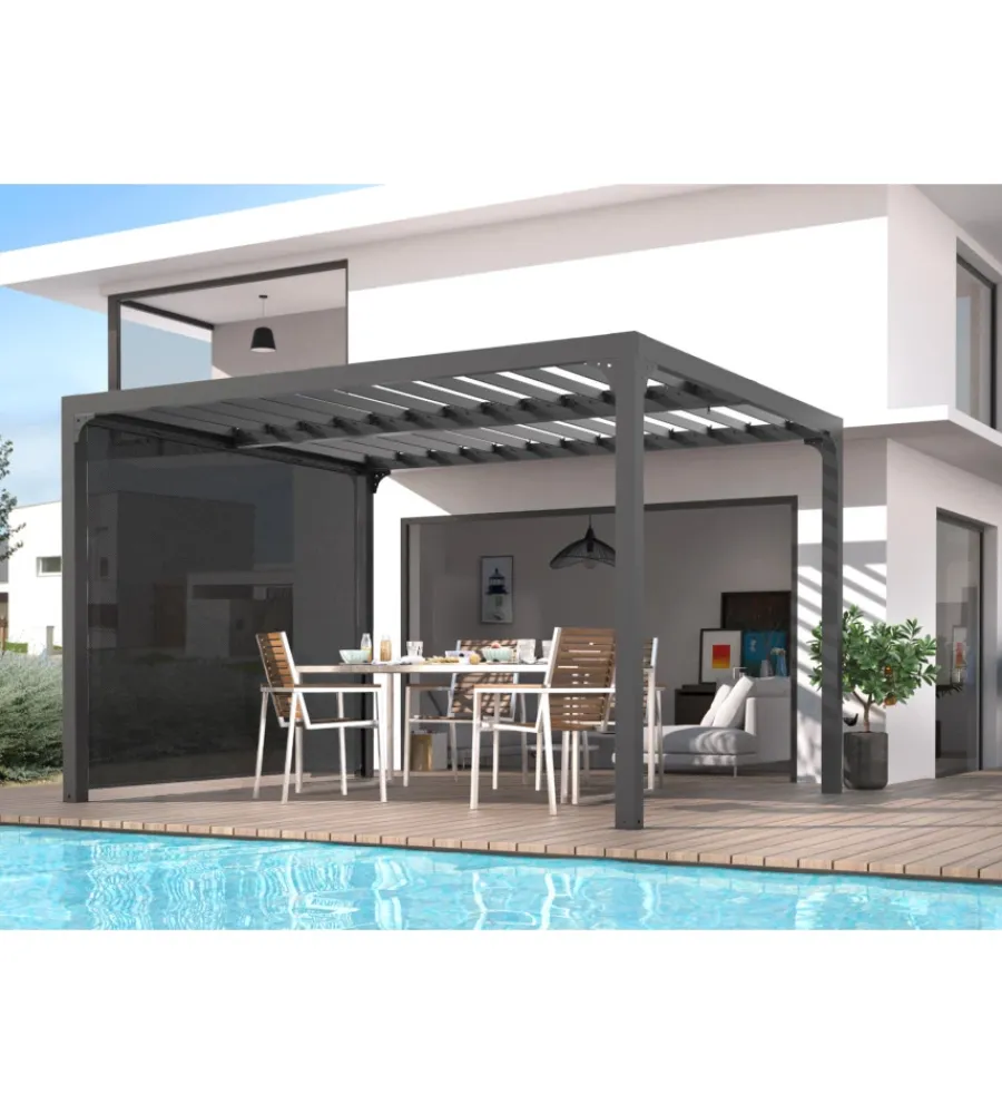 Coperture Per Esterno E Accessori-Habrita Tenda accessoria con binario per pergola bioclimatica da esterno "per2430bi" e "per3630bi", 280x220 cm