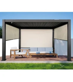 New Tenda laterale oscurante per pergola bioclimatica euro garden "atena ed era" in textilene ecrù lato 4 mt Coperture Per Esterno E Accessori