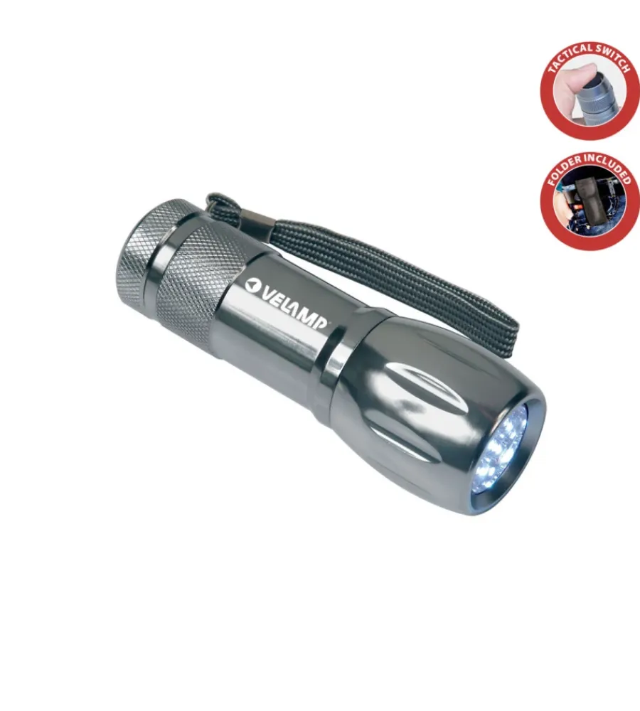 Illuminazione Per Interno-Velamp Torcia in alluminio 9 led, 25 lumen, con astuccio
