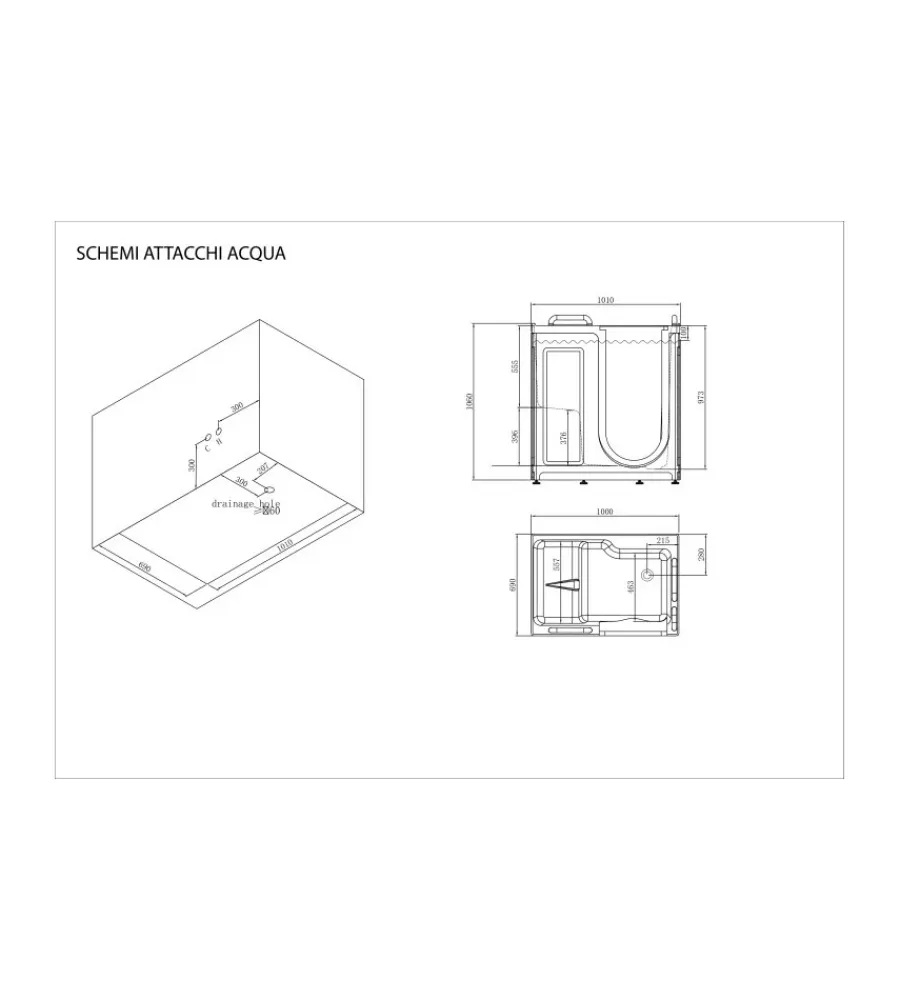 Ceramiche E Accessori- Vasca per anziani con sportello apertura a sinistra 110x63x97 cm