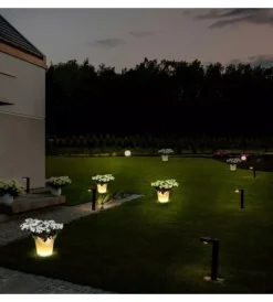 Illuminazione Per Esterno- Vaso decorativo da esterno luminoso led rgb 35,5x32,5 cm