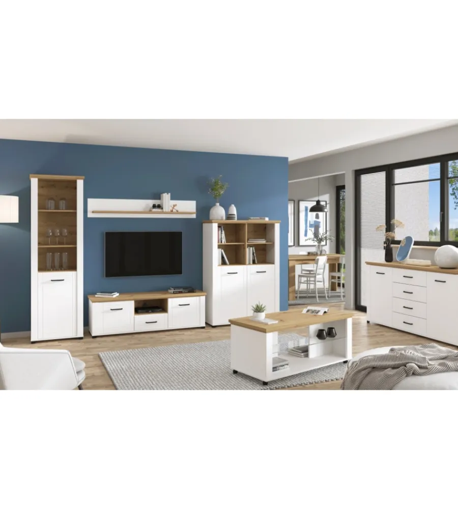 Vetrine E Vetrinette-BellaHome Vetrina "vigo" bianca e quercia, 60,5x41x194,5 cm
