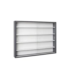 Vetrine E Vetrinette|Vetrinetta scaffale in legno grigio con ante in vetro scorrevoli, 80x9,5x60 cm