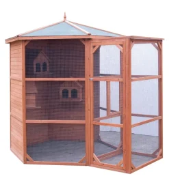 Gabbie Per Uccelli-Habrita Voliera esagonale da esterno in legno "po h 23" 235x235x238 cm