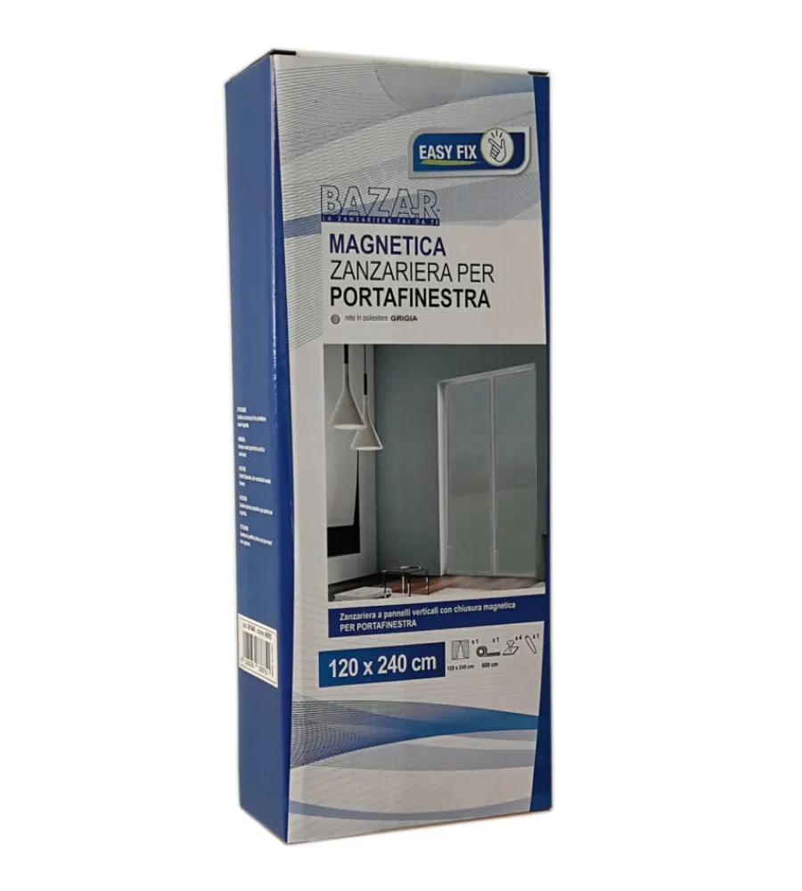 New Zanzariera magnetica per portafinestra "easy fix" grigia con chiusura centrale automatica 120x240 cm Tessile D'Arredo