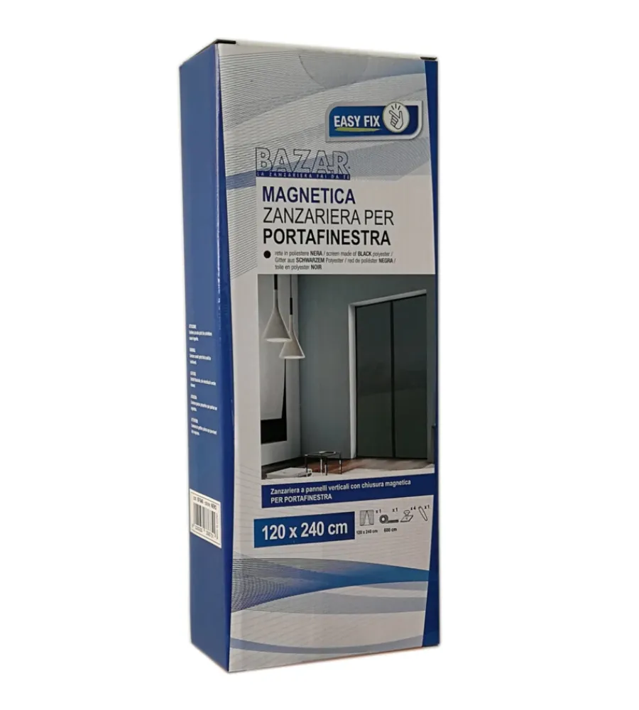 Tessile D'Arredo|Zanzariera magnetica per portafinestra "easy fix" nera con chiusura centrale automatica 120x240 cm