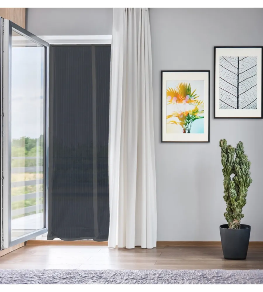 Tessile D'Arredo|Zanzariera magnetica per portafinestra "easy fix" nera con chiusura centrale automatica 120x240 cm
