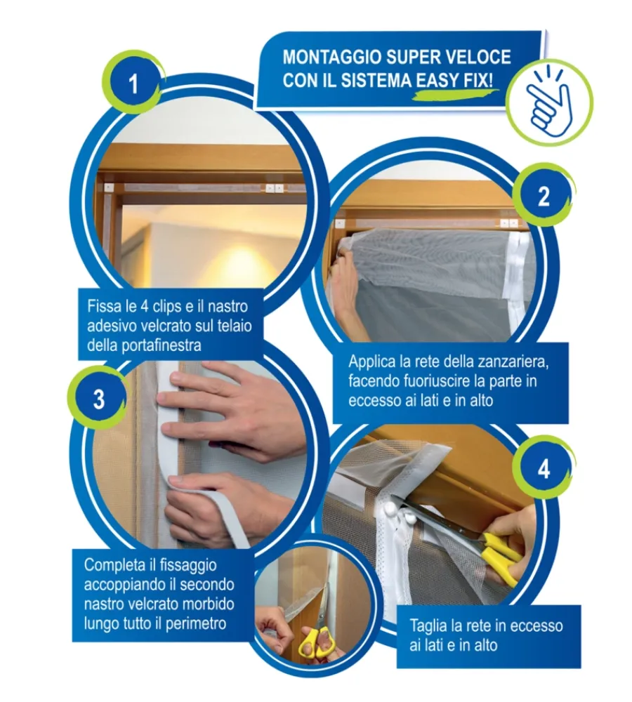 Tessile D'Arredo|Zanzariera magnetica per portafinestra "easy fix" nera con chiusura centrale automatica 120x240 cm