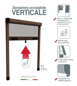 Tessile D'Arredo|Zanzariera verticale avvolgibile "roto" marrone 160x170 cm